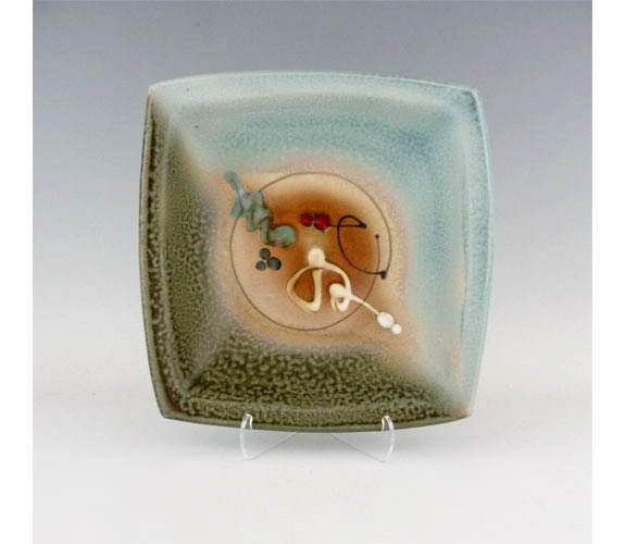 Loren Lukens - Stoneware Small Square Bowl Copper Ash Glaze 7"H x 7"W